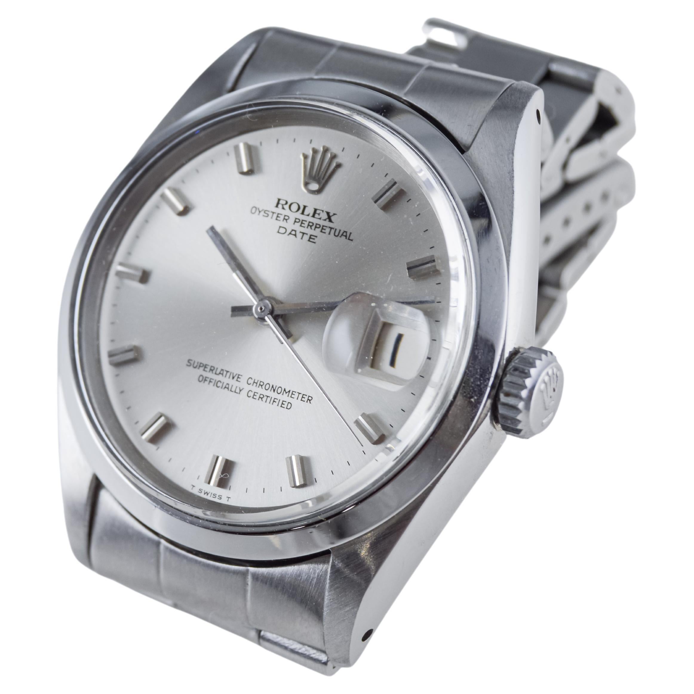 Modern Rolex Steel Oyster Perpetual Date With Factory Original Silver Dial 1960's For Sale