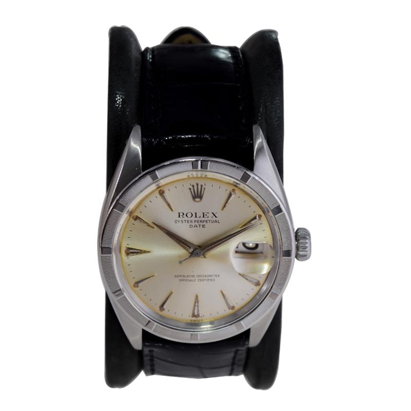 Rolex Steel Oyster Perpetual Date With Factory Original Silver Dial 1960's In Excellent Condition In Long Beach, CA