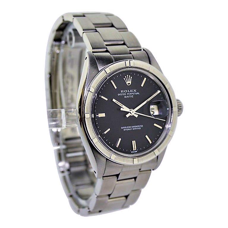 FACTORY / HOUSE: Rolex Watch Company
STYLE / REFERENCE: Oyster Perpetual Date / Reference 1501
METAL / MATERIAL: Stainless Steel
CIRCA / YEAR: Early 1970's
DIMENSIONS / SIZE: Length 41mm X Diameter 35mm
MOVEMENT / CALIBER: Perpetual Winding / 26
