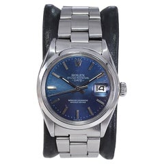 Retro Rolex Steel Oyster Perpetual Date with Original Blued Dial 1970's