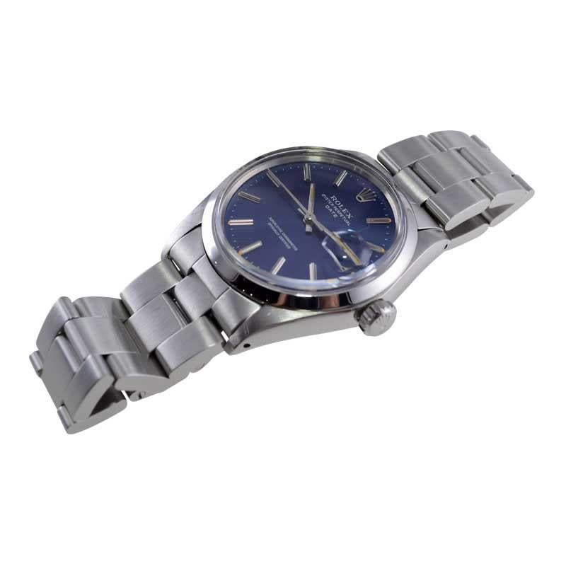 Rolex Steel Oyster Perpetual Date with Factory Original Blue Dial 1970's 7