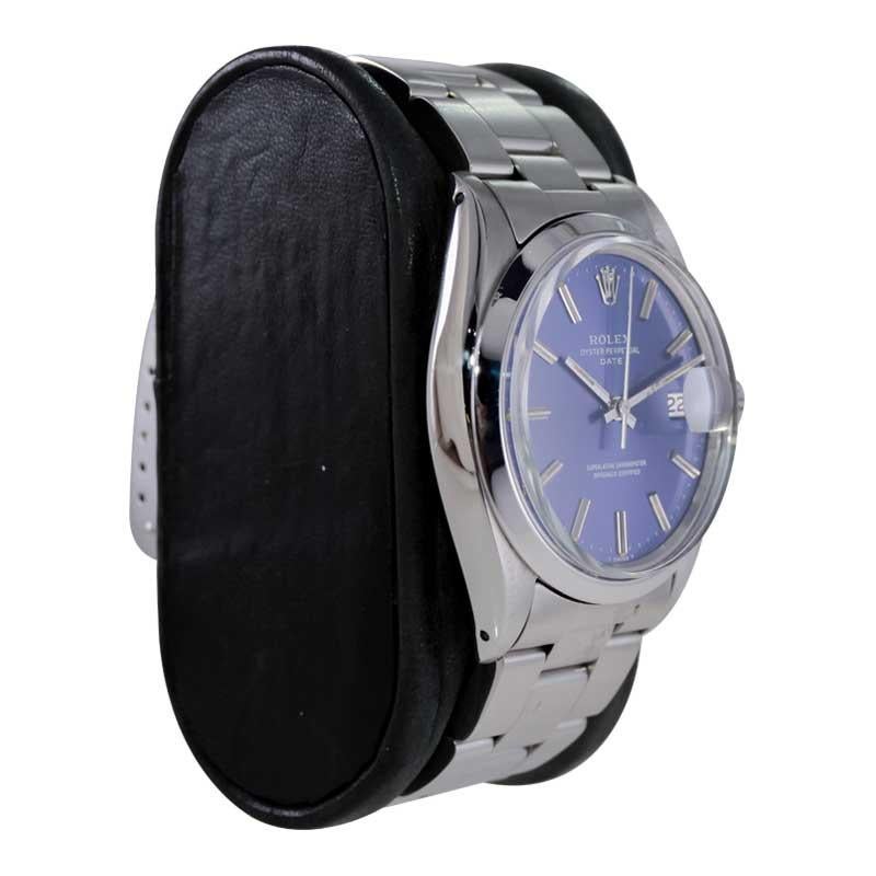 FACTORY / HOUSE: Rolex Watch Company
STYLE / REFERENCE: Oyster Perpetual Date / Reference 1500
METAL / MATERIAL: Stainless Steel
CIRCA / YEAR: 1970's 
DIMENSIONS / SIZE: Length 42mm X Diameter 34mm
MOVEMENT / CALIBER: Perpetual Winding / 26 Jewels /