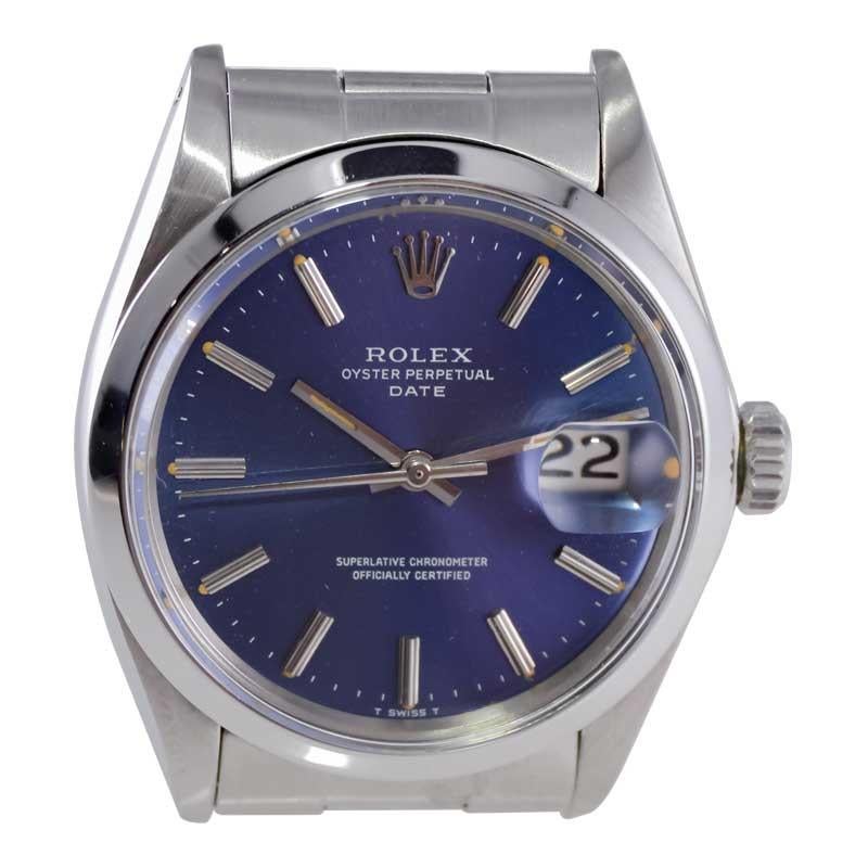 Rolex Steel Oyster Perpetual Date with Factory Original Blue Dial 1970's 1