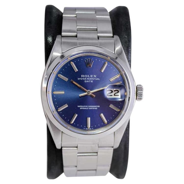 Rolex Steel Oyster Perpetual Date with Factory Original Blue Dial 1970's
