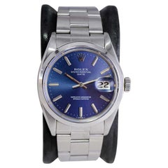 Vintage Rolex Steel Oyster Perpetual Date with Factory Original Blue Dial 1970's