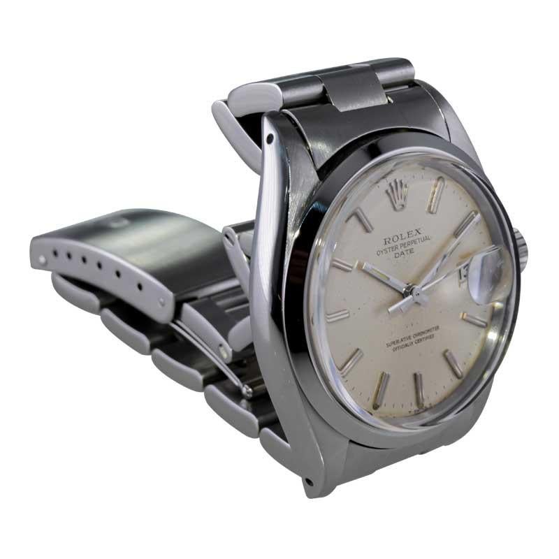 Rolex Steel Oyster Perpetual Date with Original Silver Dial and Papers 1960's For Sale 2