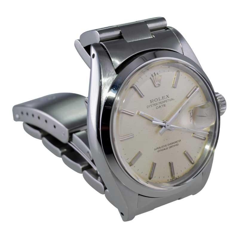 Rolex Steel Oyster Perpetual Date with Original Silver Dial and Papers 1960's For Sale 4