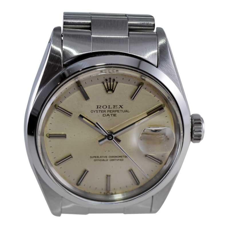 Rolex Steel Oyster Perpetual Date with Original Silver Dial and Papers 1960's For Sale 5