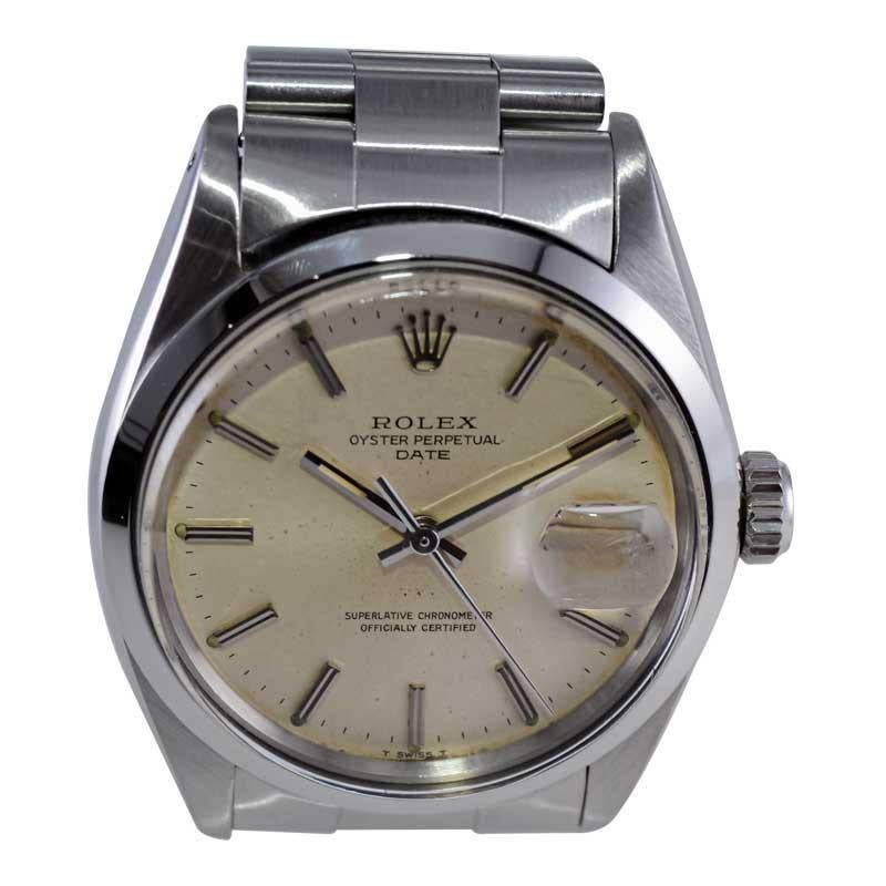 Rolex Steel Oyster Perpetual Date with Original Silver Dial and Papers 1960's For Sale 6
