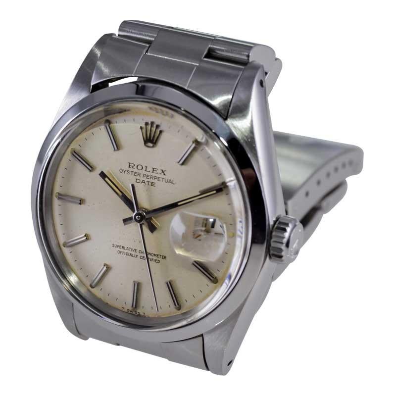 Rolex Steel Oyster Perpetual Date with Original Silver Dial and Papers 1960's For Sale 7