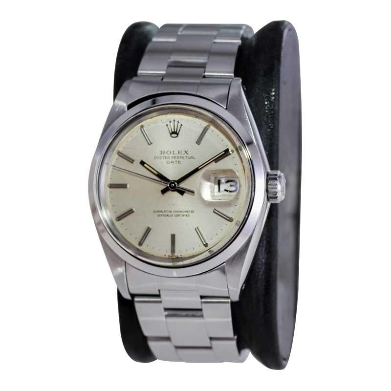 Rolex Steel Oyster Perpetual Date with Original Silver Dial and Papers 1960's For Sale 1