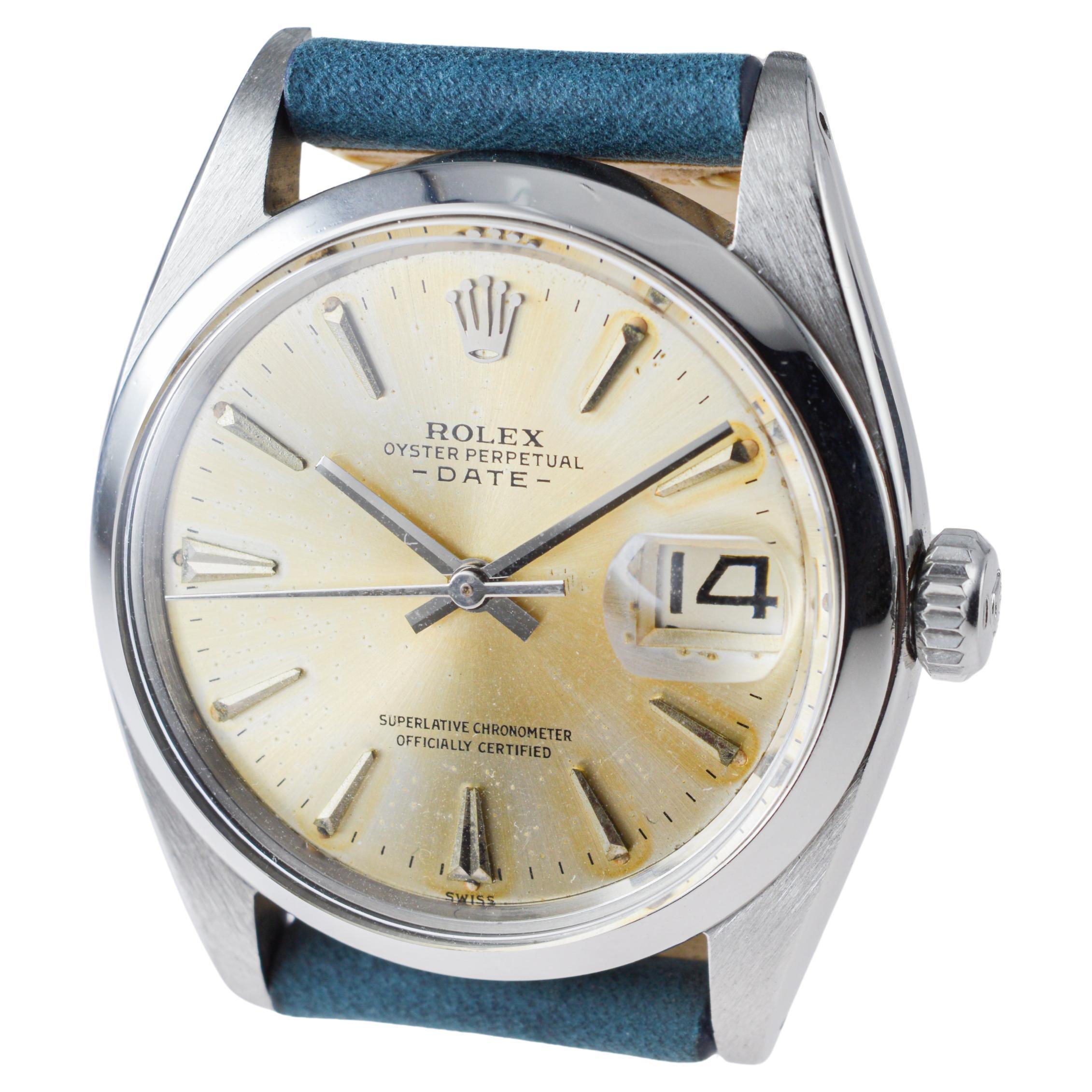 Rolex Steel Oyster Perpetual Date with Original Silvered Patina Dial 1960's For Sale 6