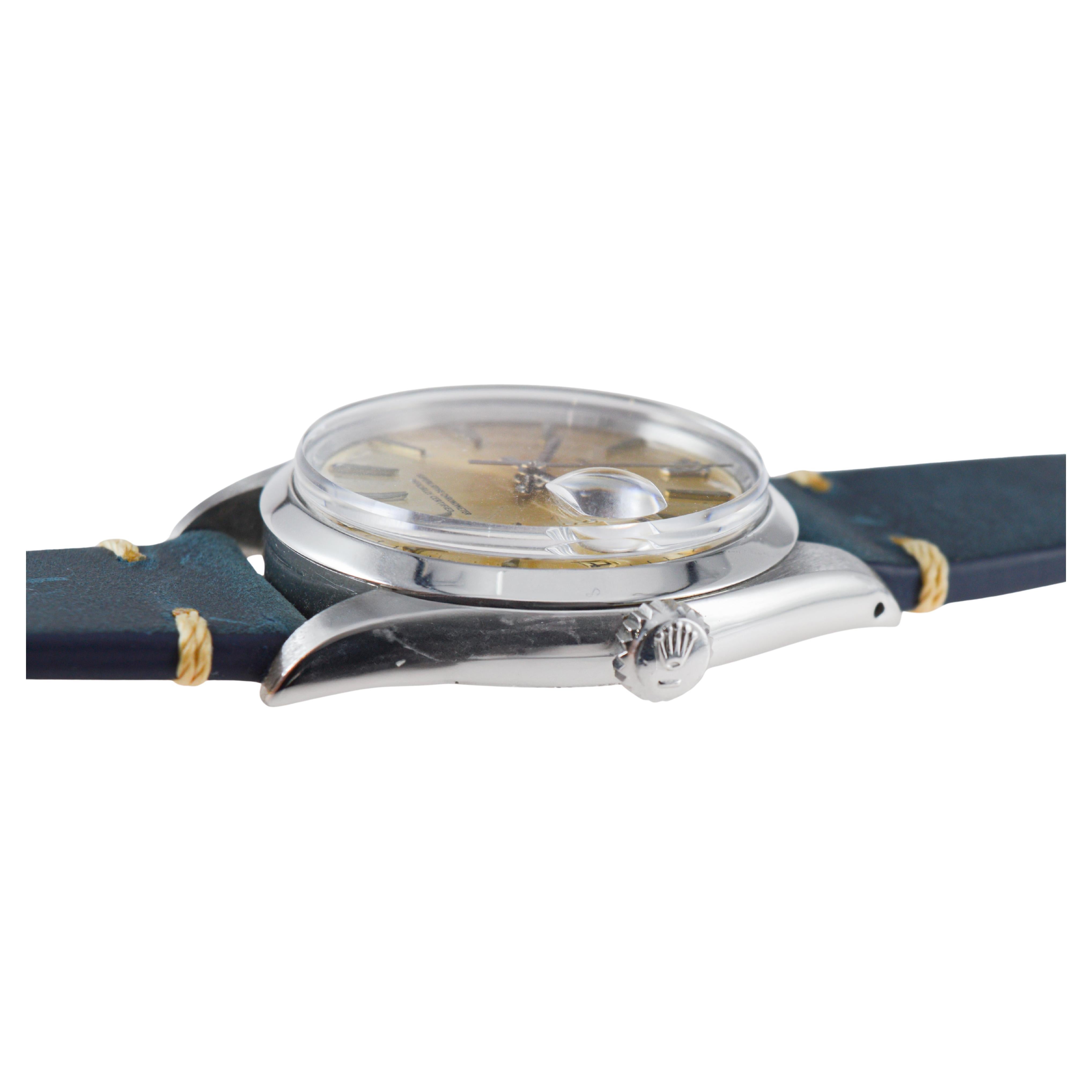 Rolex Steel Oyster Perpetual Date with Original Silvered Patina Dial 1960's For Sale 8