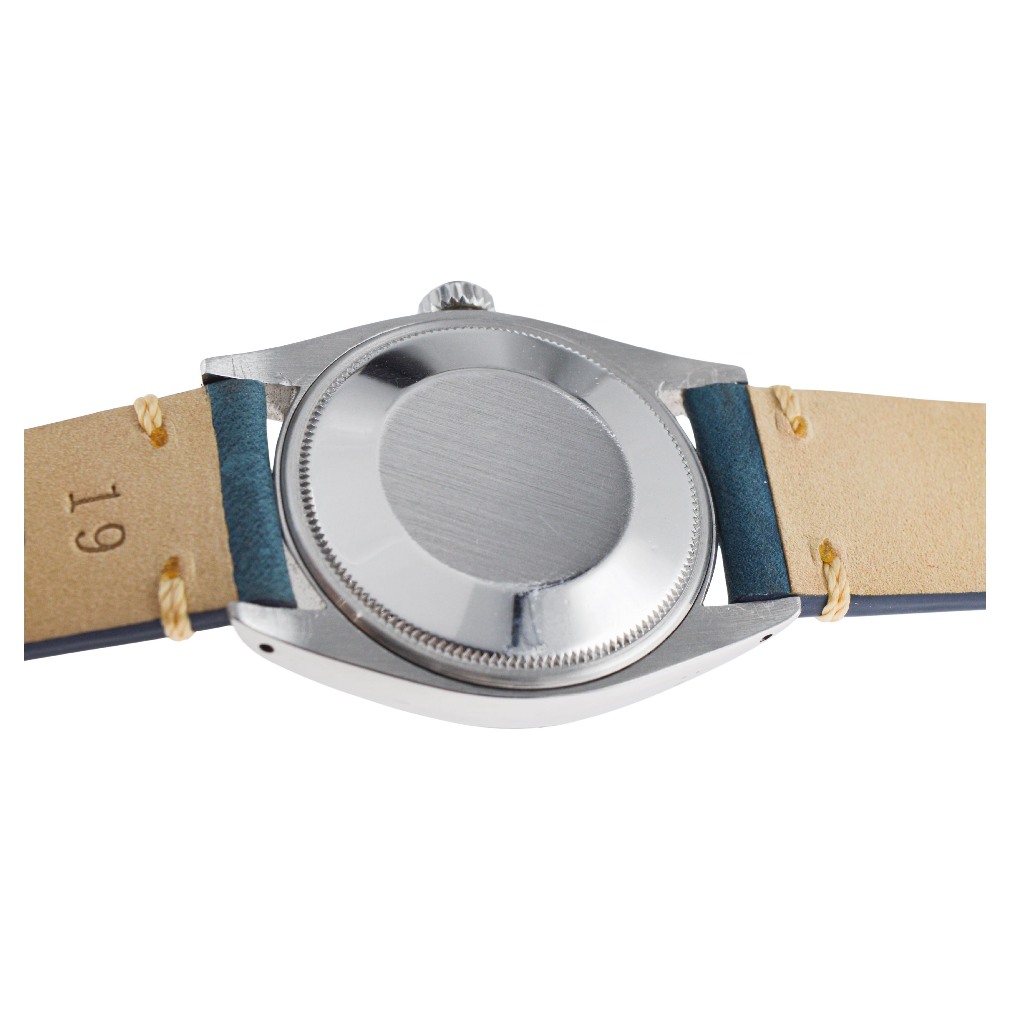Rolex Steel Oyster Perpetual Date with Original Silvered Patina Dial 1960's For Sale 9