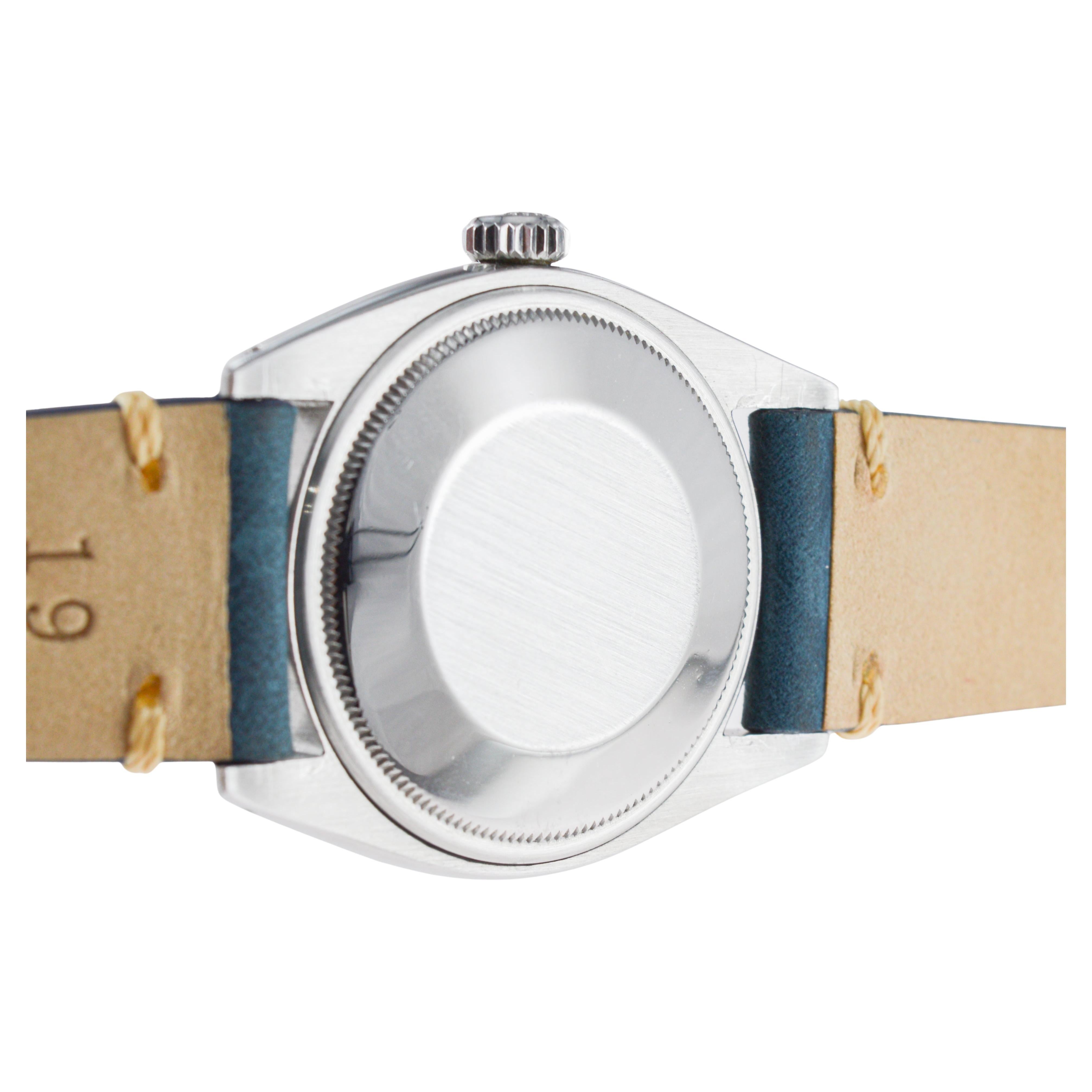 Rolex Steel Oyster Perpetual Date with Original Silvered Patina Dial 1960's For Sale 10