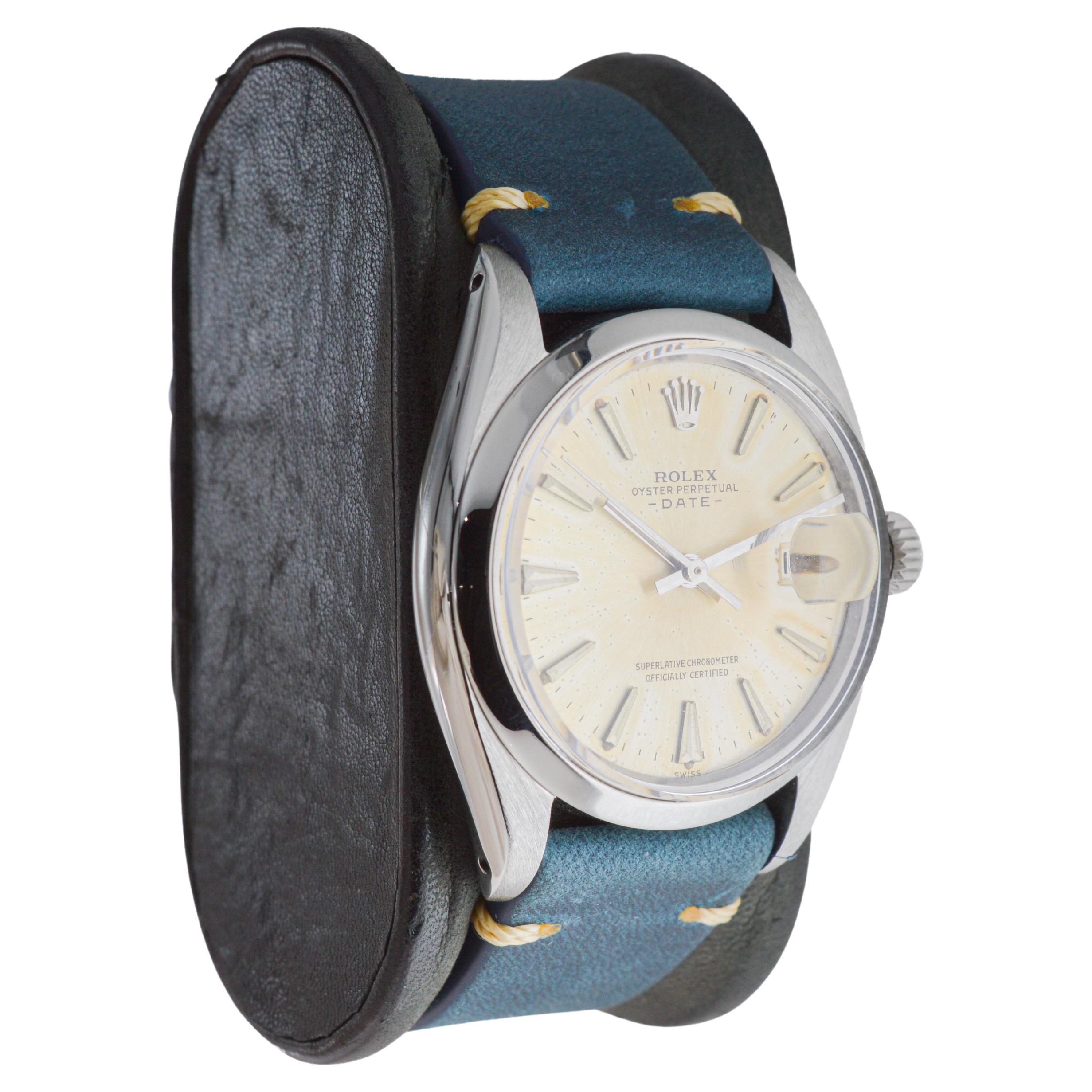 FACTORY / HOUSE: Rolex Watch Company
STYLE / REFERENCE: Oyster Perpetual Date / Reference 1500
METAL / MATERIAL: Stainless Steel
CIRCA / YEAR: 1960's 
DIMENSIONS / SIZE: Length 42mm X Diameter 35mm
MOVEMENT / CALIBER: Perpetual Winding / 26 Jewels /