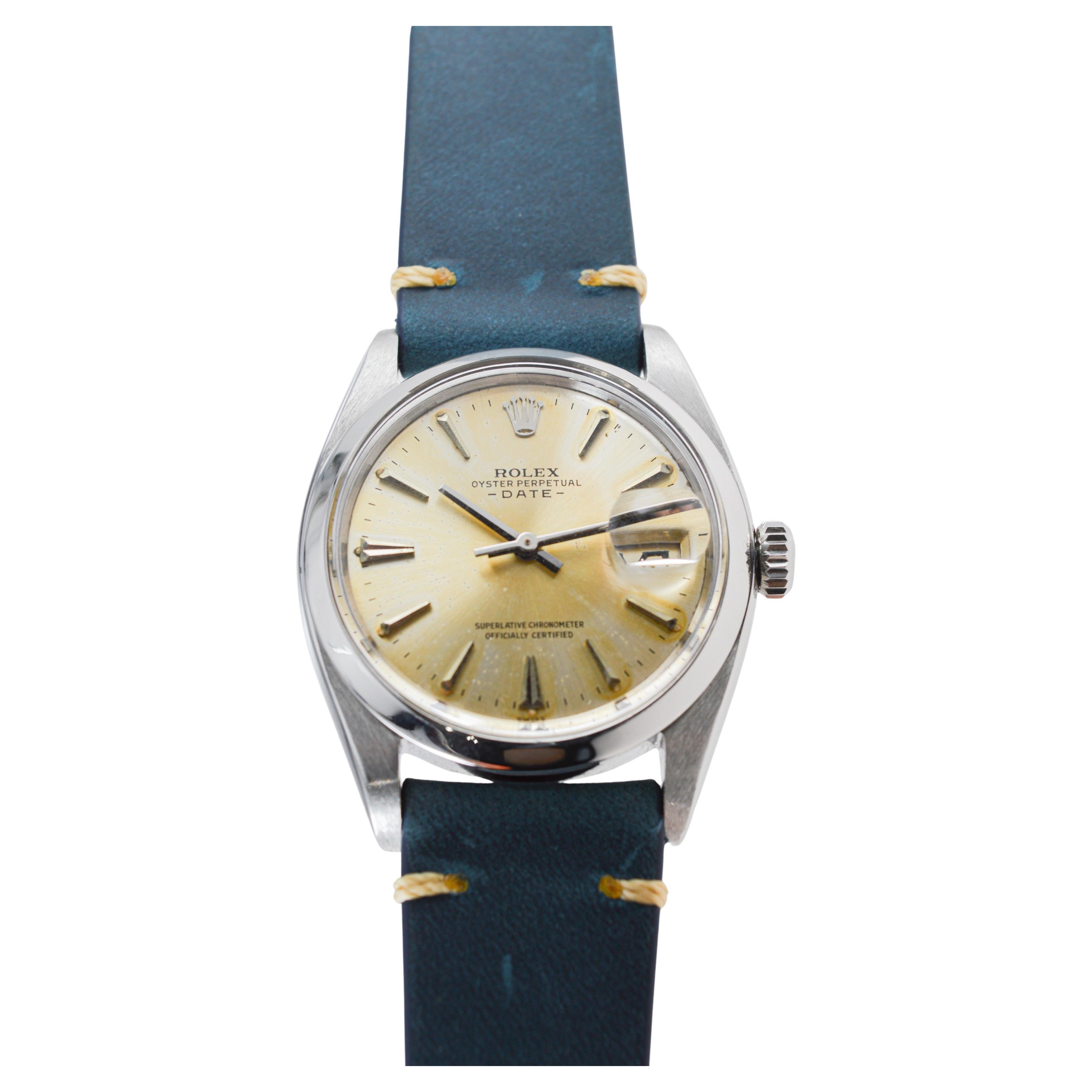 Rolex Steel Oyster Perpetual Date with Original Silvered Patina Dial 1960's For Sale 3