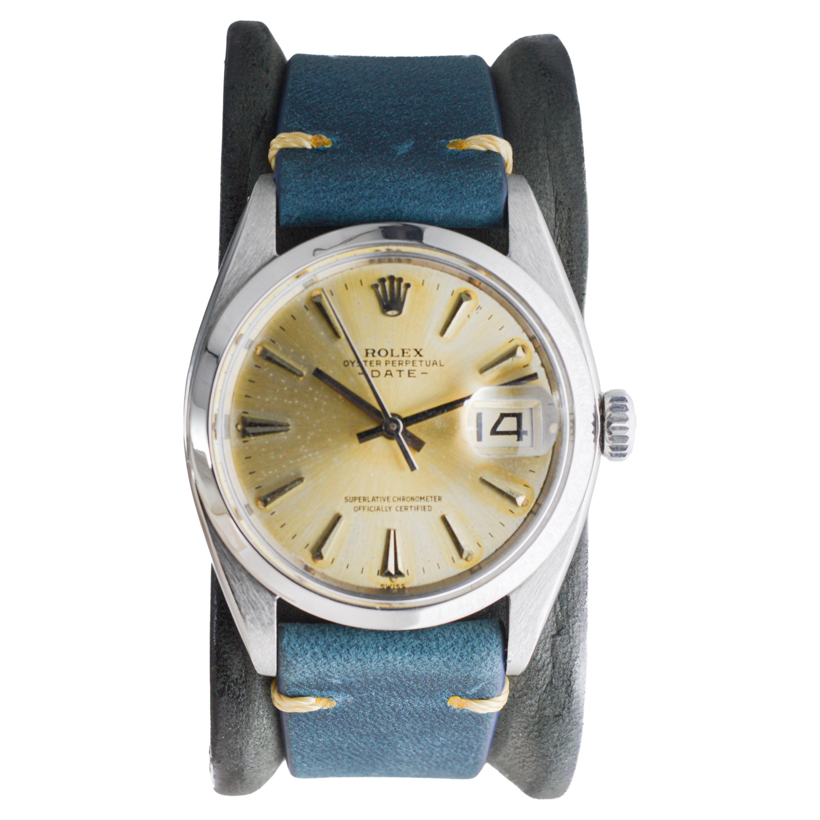 Rolex Steel Oyster Perpetual Date with Original Silvered Patina Dial 1960's