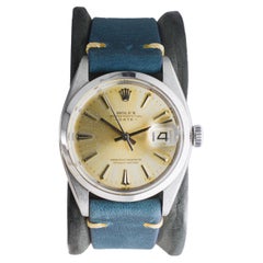 Rolex Stahl Oyster Perpetual Date mit original versilbertem Patina Zifferblatt 1960er Jahre
