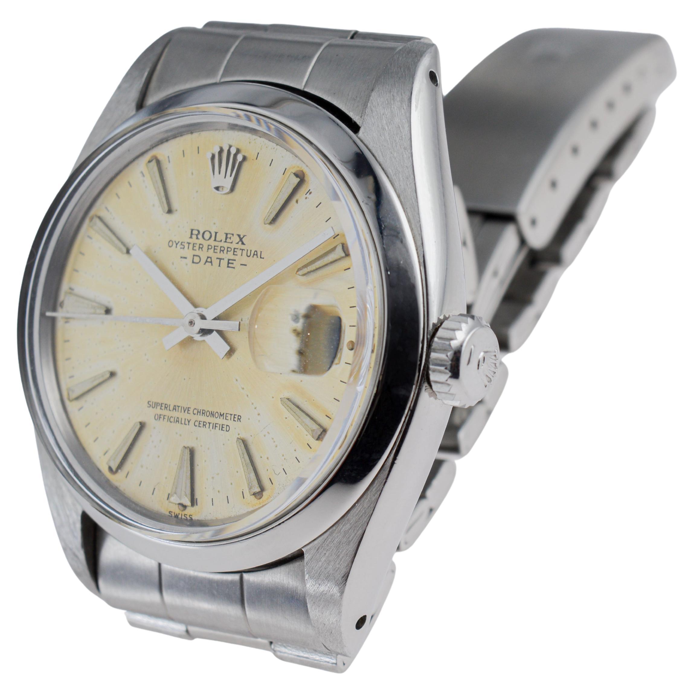 Rolex Steel Oyster Perpetual Date with Original Silvered Patina Dial From 1962 For Sale 5