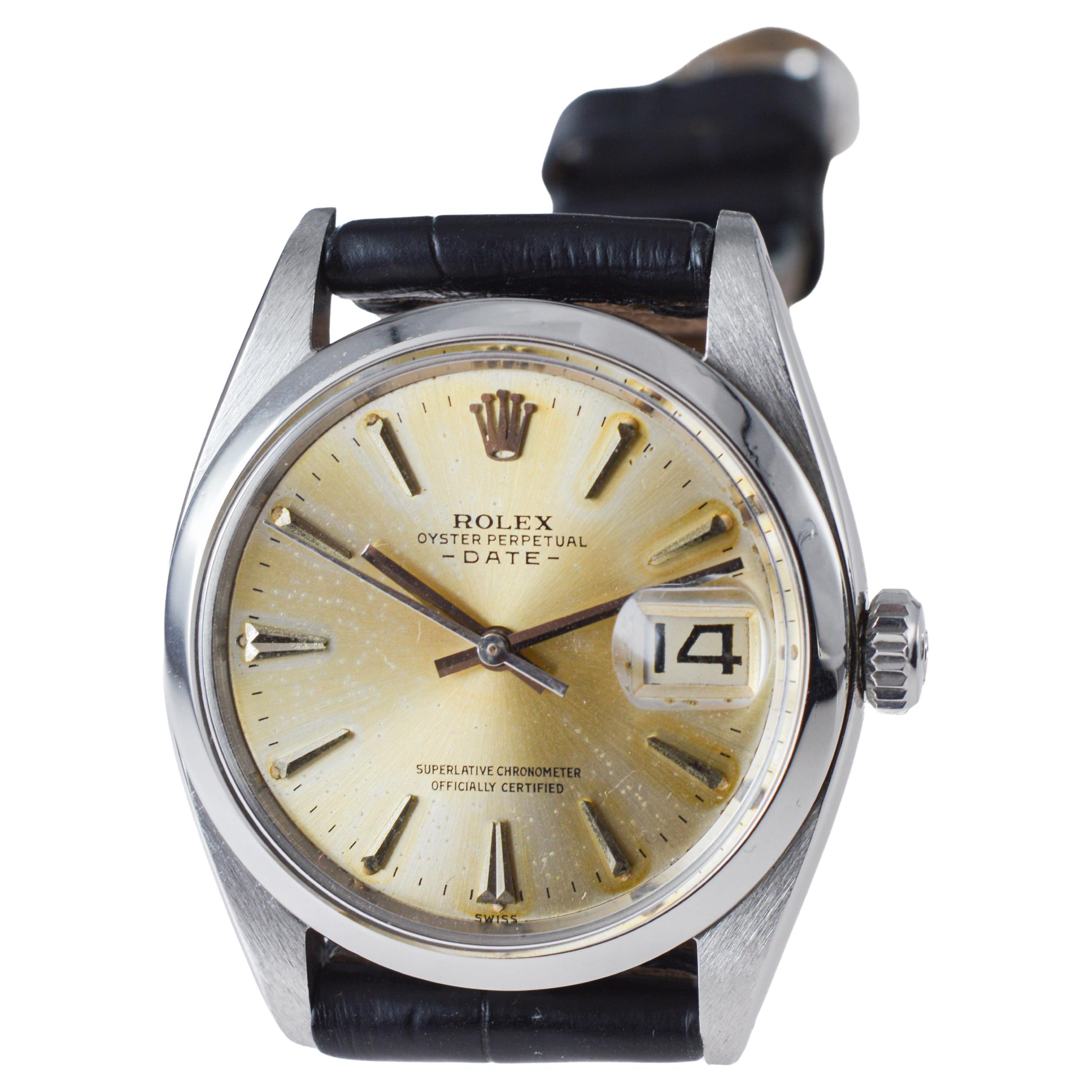Rolex Steel Oyster Perpetual Date with Original Silvered Patina Dial From 1962 For Sale 5