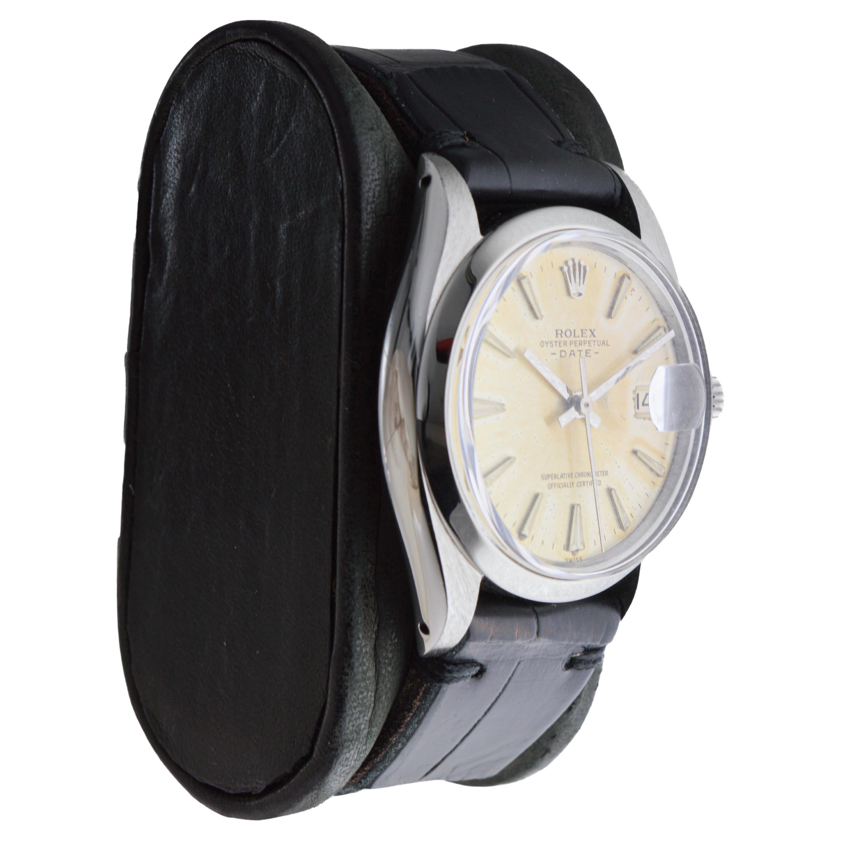 FACTORY / HOUSE: Rolex Watch Company
STYLE / REFERENCE: Oyster Perpetual Date / Reference 1500
METAL / MATERIAL: Stainless Steel
CIRCA / YEAR: 1962
DIMENSIONS / SIZE: Length 42mm X Diameter 35mm
MOVEMENT / CALIBER: Perpetual Winding / 26 Jewels /