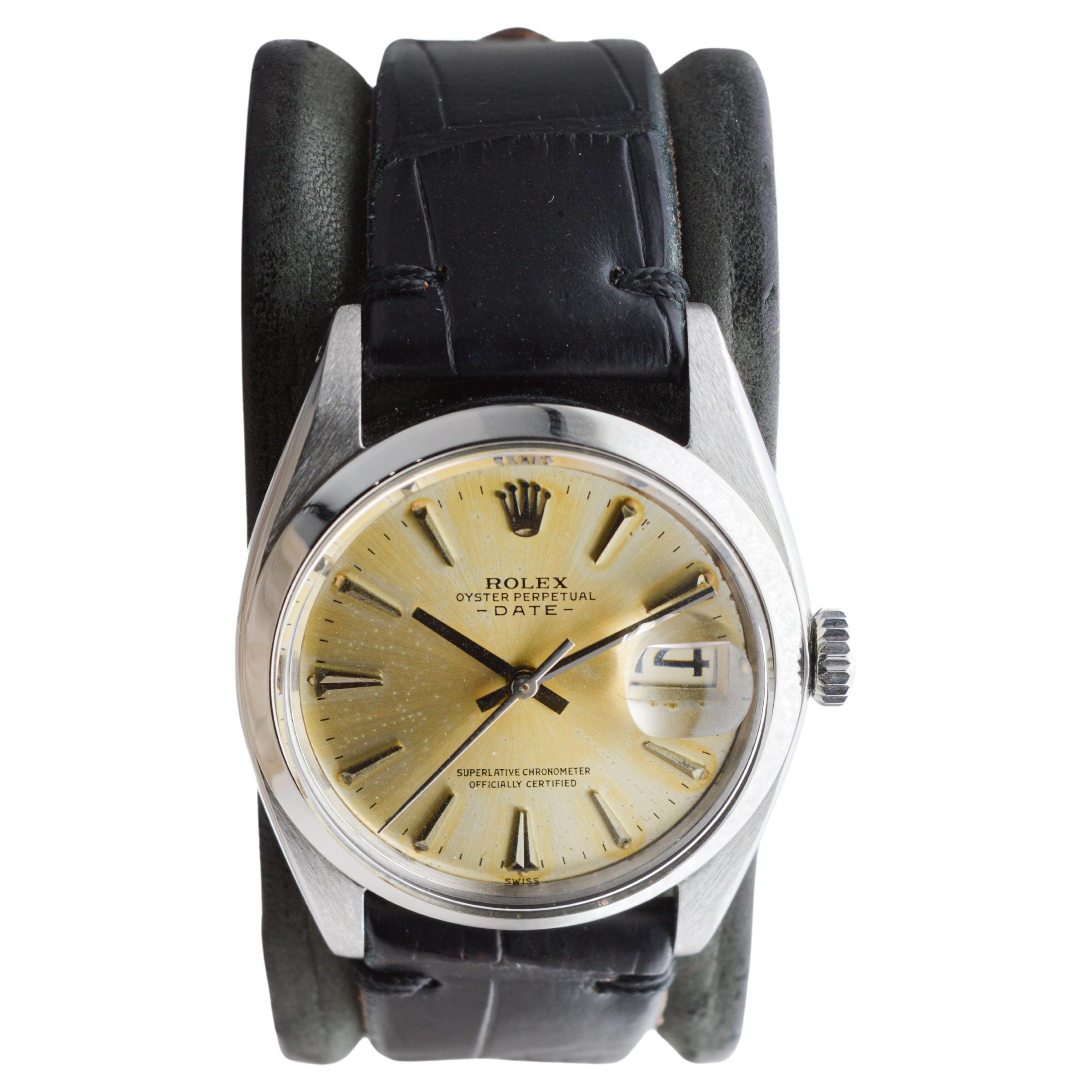 Rolex Steel Oyster Perpetual Date with Original Silvered Patina Dial From 1962 For Sale 1