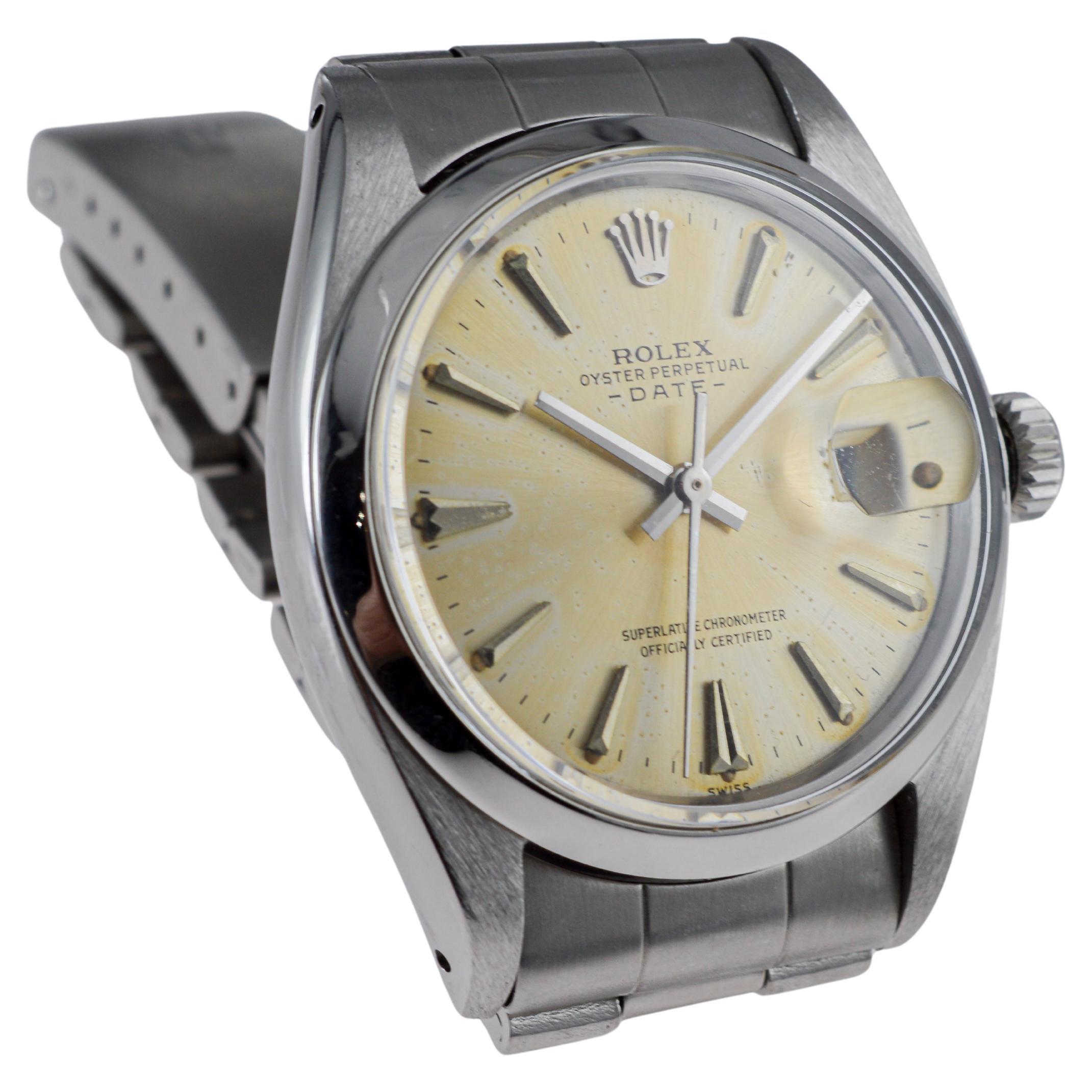 Rolex Steel Oyster Perpetual Date with Original Silvered Patina Dial From 1962 For Sale 2