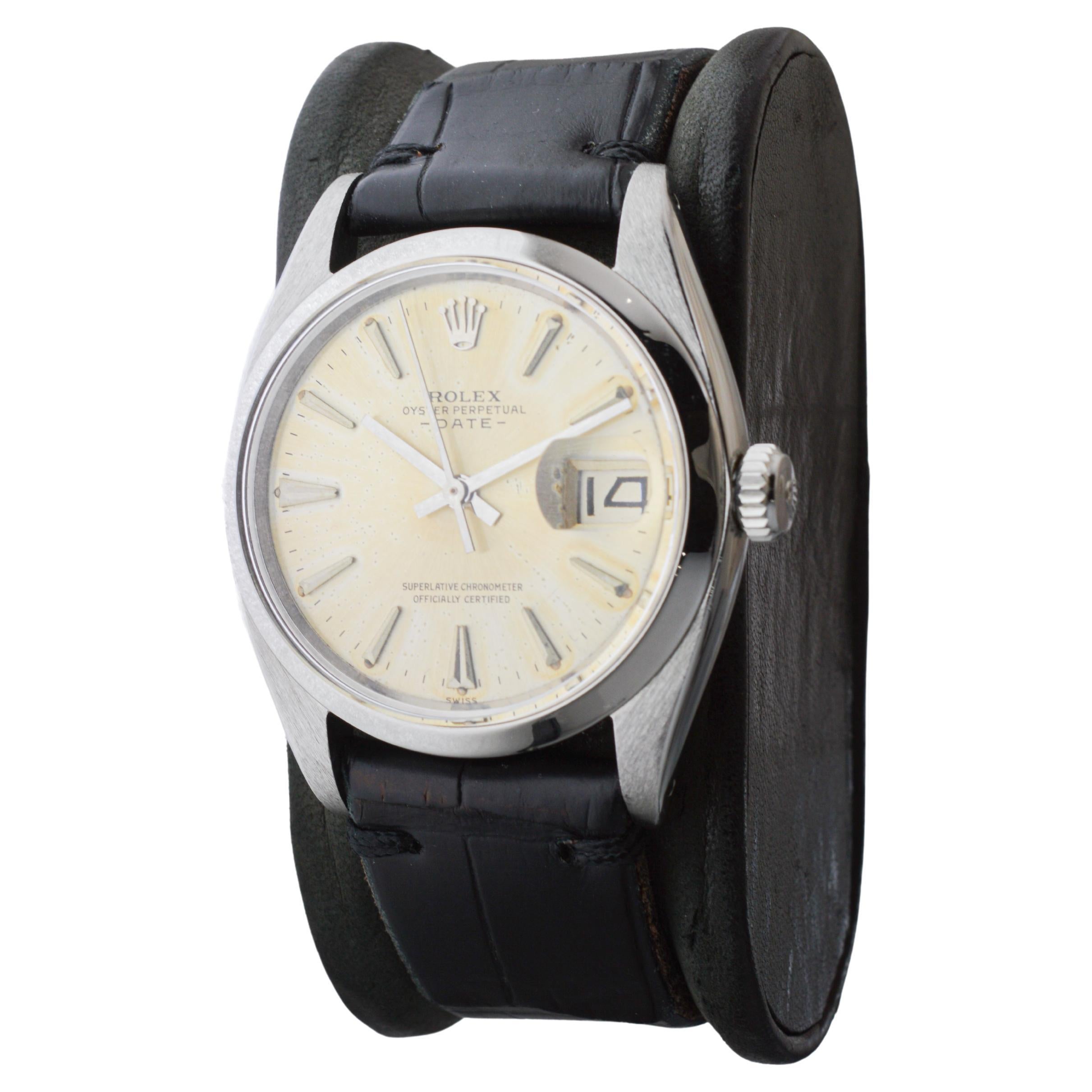 Rolex Steel Oyster Perpetual Date with Original Silvered Patina Dial From 1962 For Sale 2