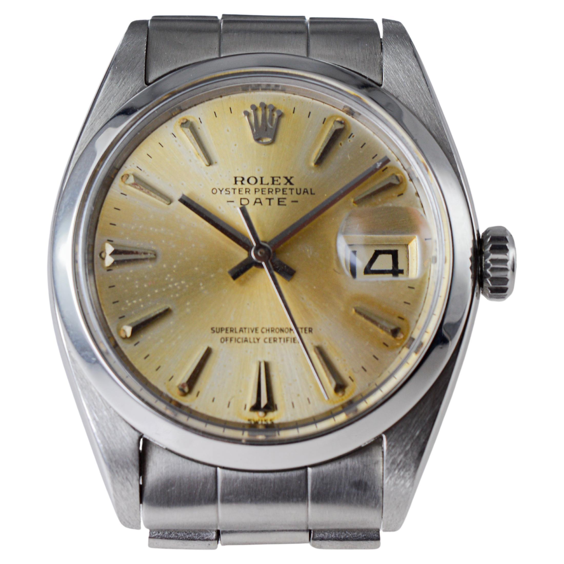 Rolex Steel Oyster Perpetual Date with Original Silvered Patina Dial From 1962 For Sale 3