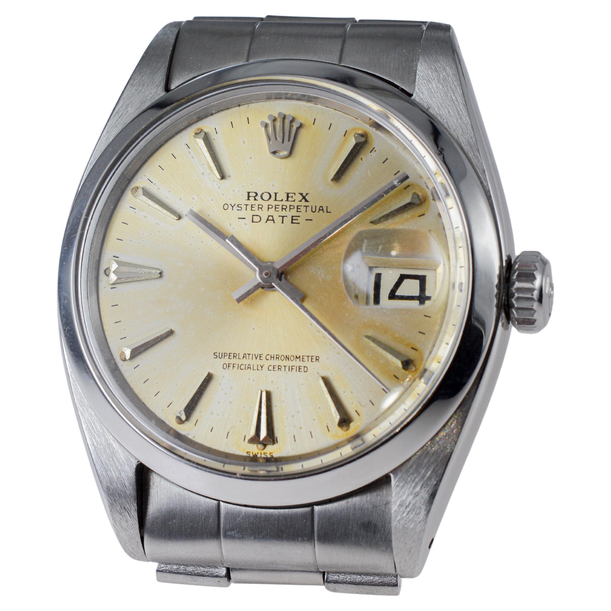 Rolex Steel Oyster Perpetual Date with Original Silvered Patina Dial From 1962 For Sale 4