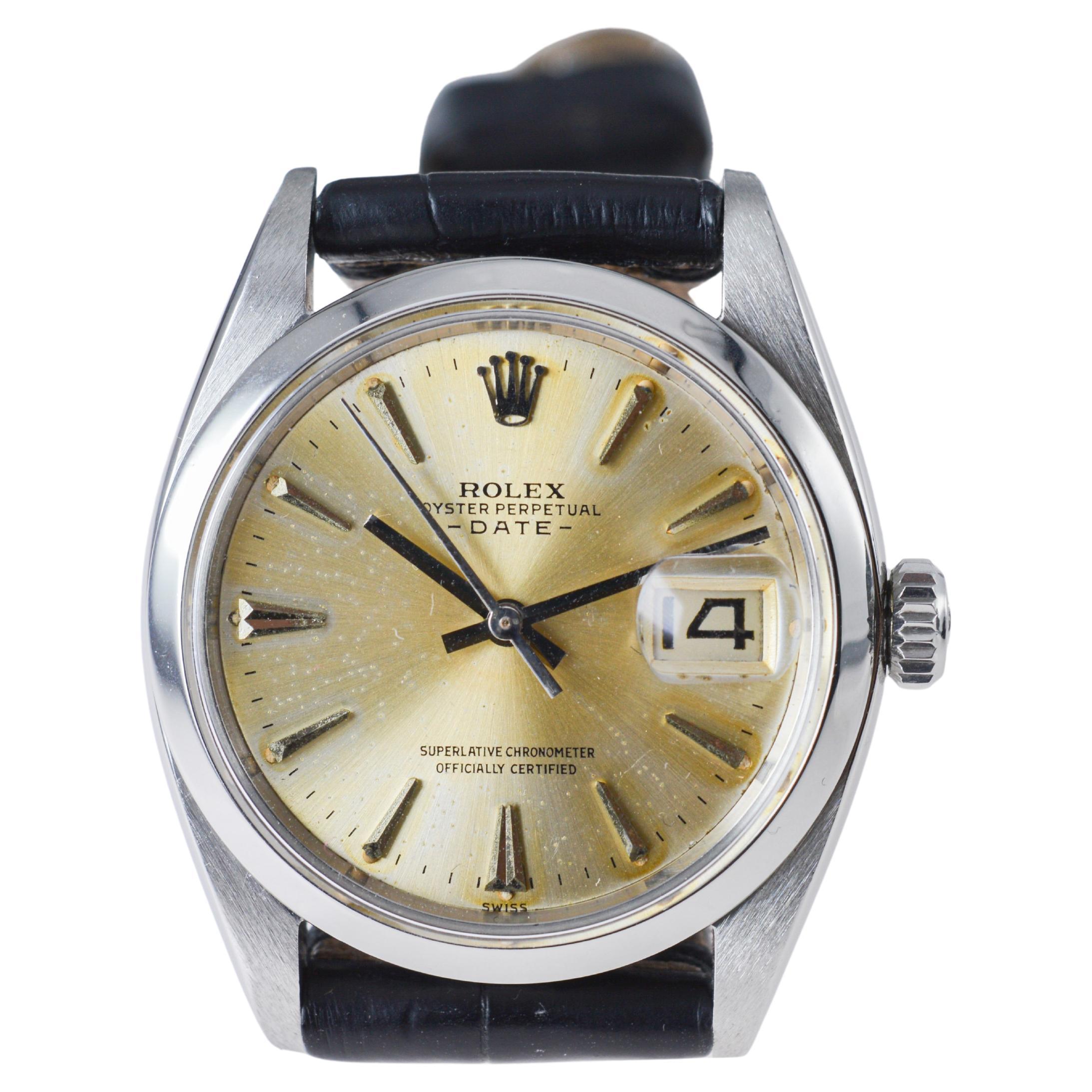 Rolex Steel Oyster Perpetual Date with Original Silvered Patina Dial From 1962 For Sale 4