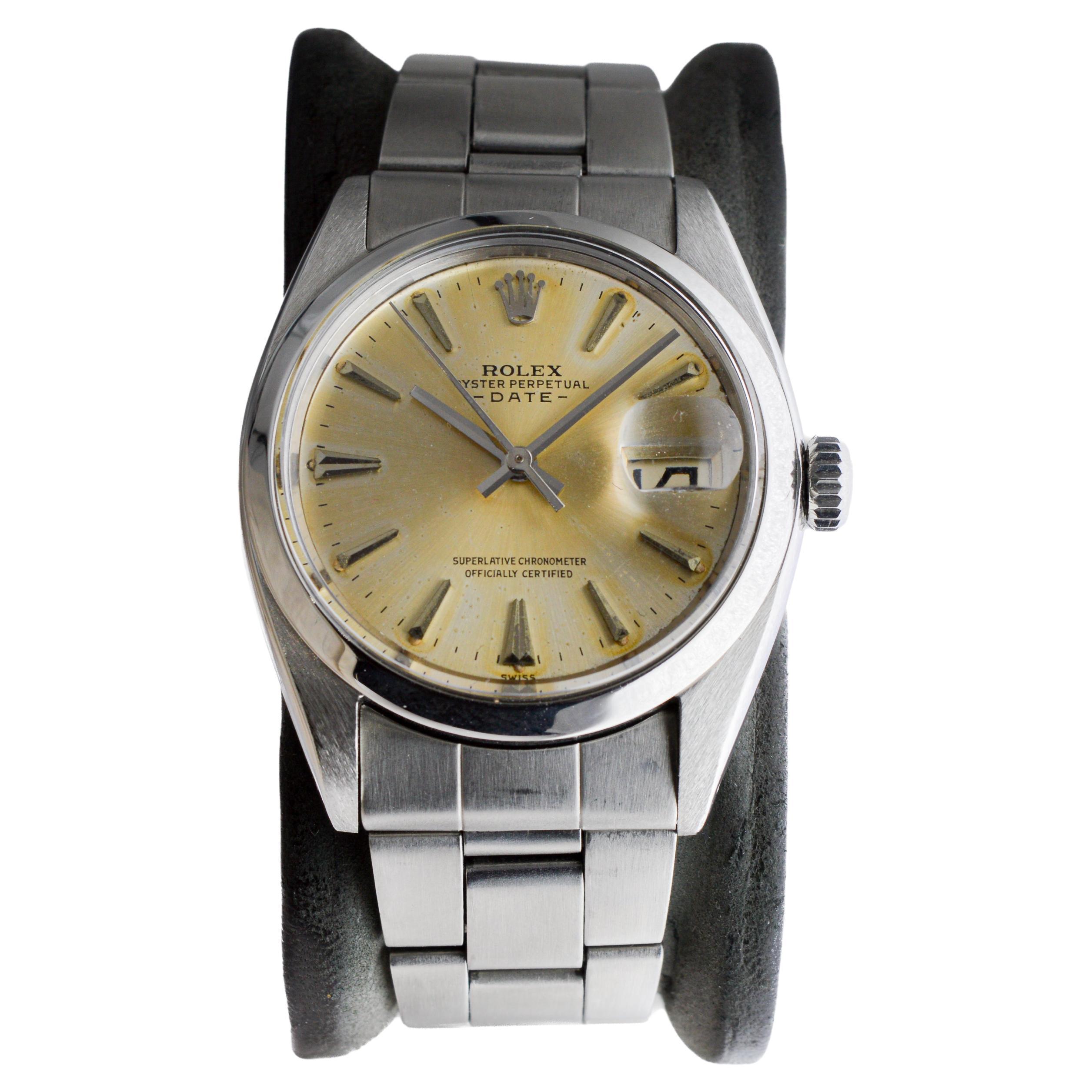 Rolex Oyster Perpetual Date en acier avec cadran original à patine argentée de 1962