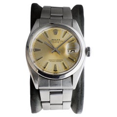 Rolex Stahl Oyster Perpetual Date mit original versilbertem Patina Zifferblatt aus Stahl von 1962
