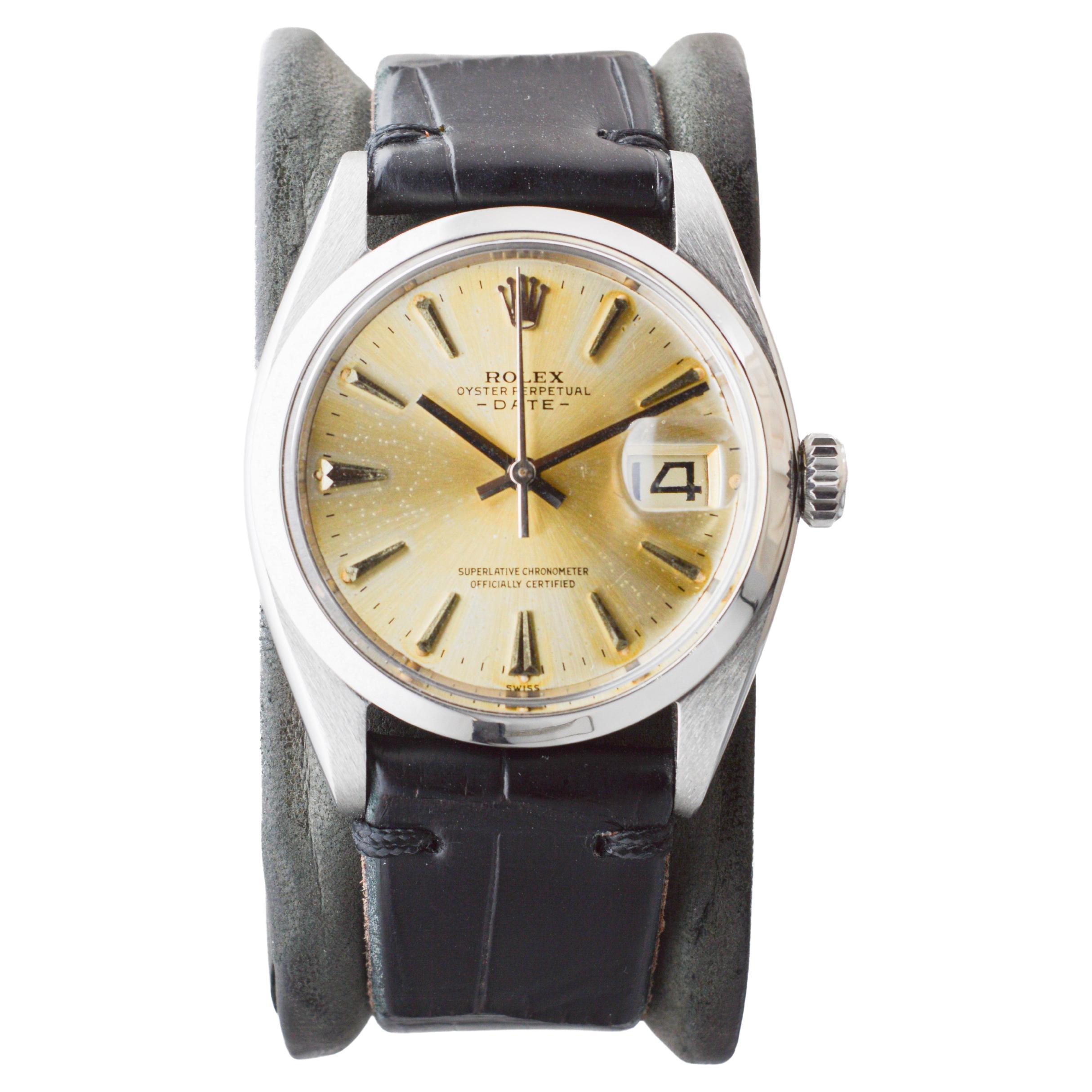 Rolex Oyster Perpetual Date en acier avec cadran original à patine argentée de 1962