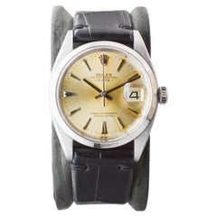 Rolex Stahl Oyster Perpetual Date mit original versilbertem Patina Zifferblatt aus Stahl von 1962