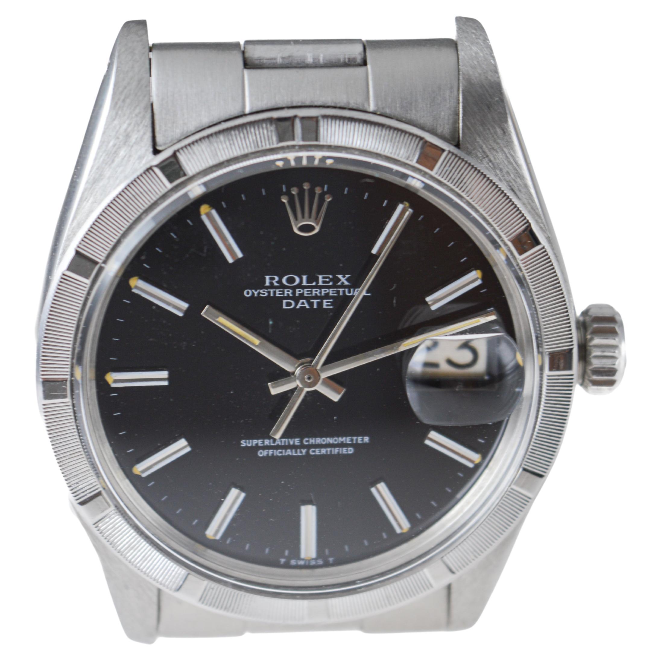 Rolex Steel Oyster Perpetual Date avec cadran noir et lunette tournante en vente 3