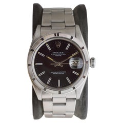 Rolex Stahl Oyster Perpetual Datum mit seltenen schwarzen Zifferblatt und Motor gedreht Lünette