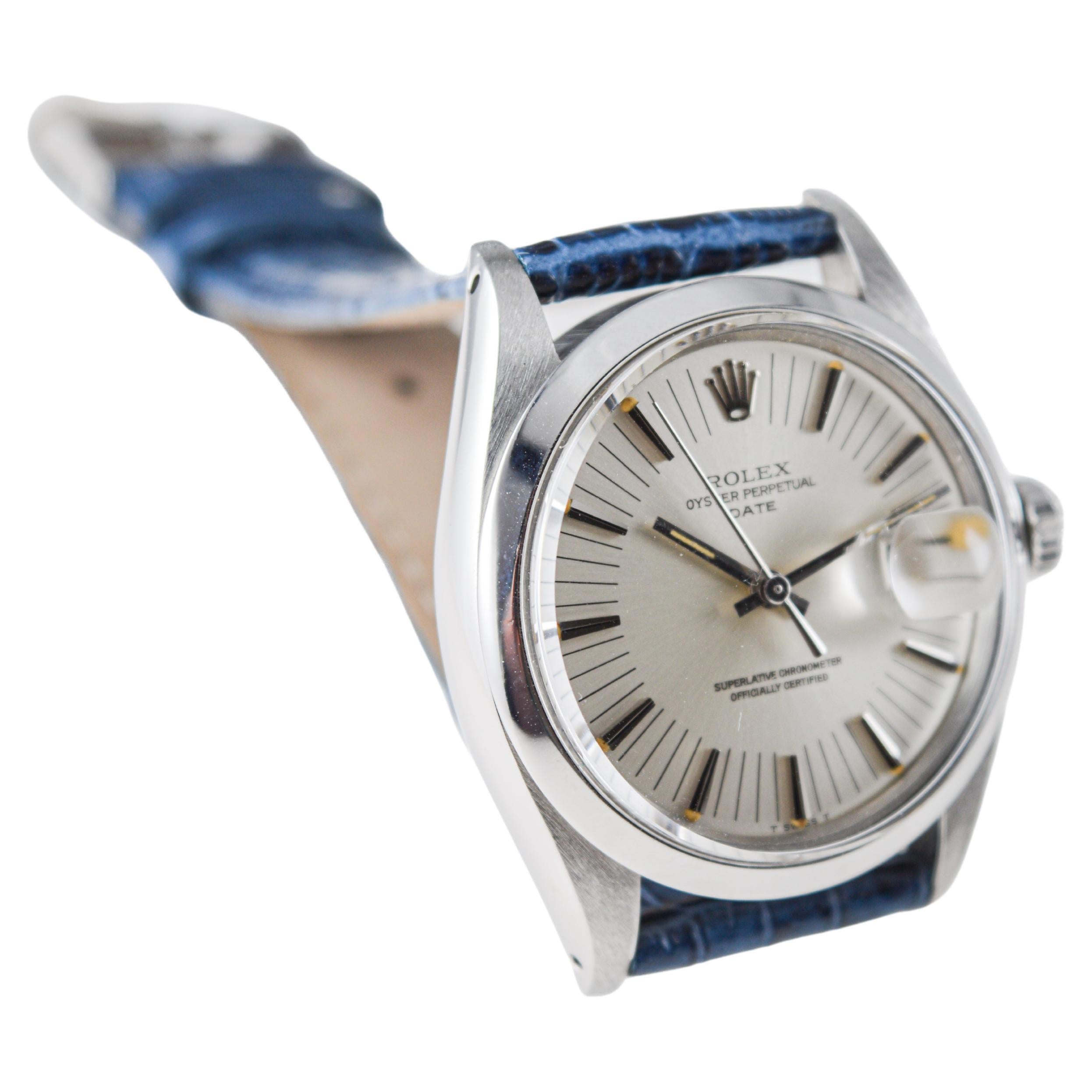 Women's or Men's Rolex Steel Oyster Perpetual Date with Rare Dial circa, 1973 For Sale