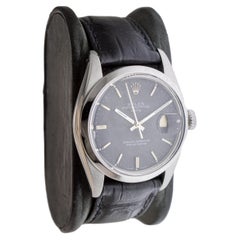 Rolex Steel Oyster Perpetual Date with Rare Flawless Black Dial circa, 1970's