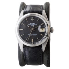 Used Rolex Steel Oyster Perpetual Date with Rare Flawless Black Dial circa, 1970's