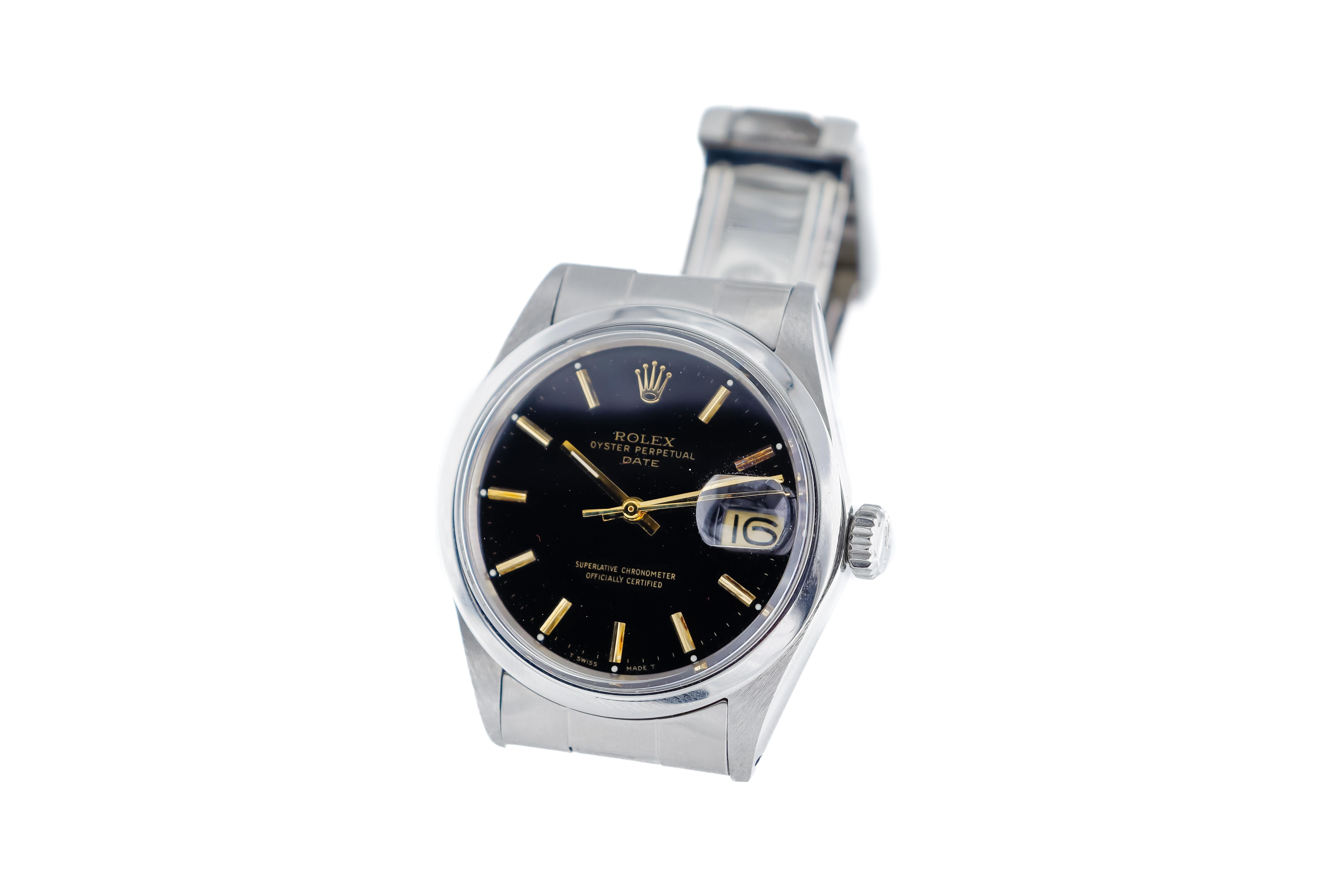 Rolex Steel Oyster Perpetual Date with Rare Original Black Dial and Gilt Markers 1