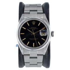 Rolex Steel Oyster Perpetual Date with Rare Original Black Dial and Gilt Markers
