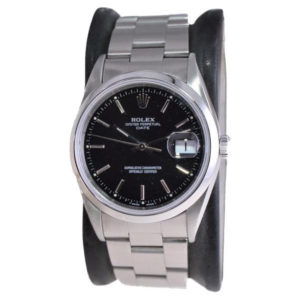 Rolex Steel Oyster Perpetual Date with Rare Original Black Dial from 1995 For Sale