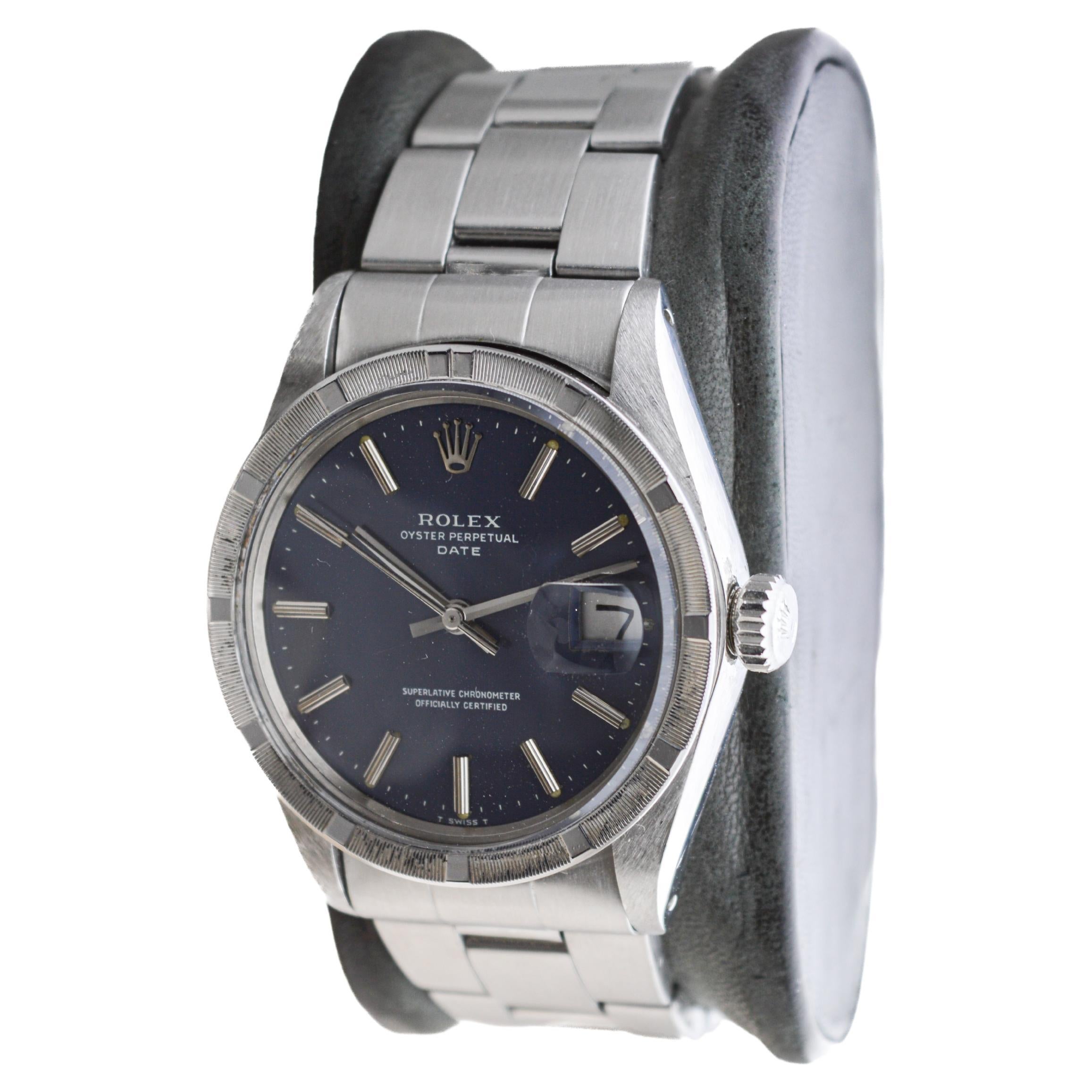 Rolex Steel Oyster Perpetual Date mit seltenem blauen Original-Zifferblatt, ca. 1970er Jahre für Damen oder Herren