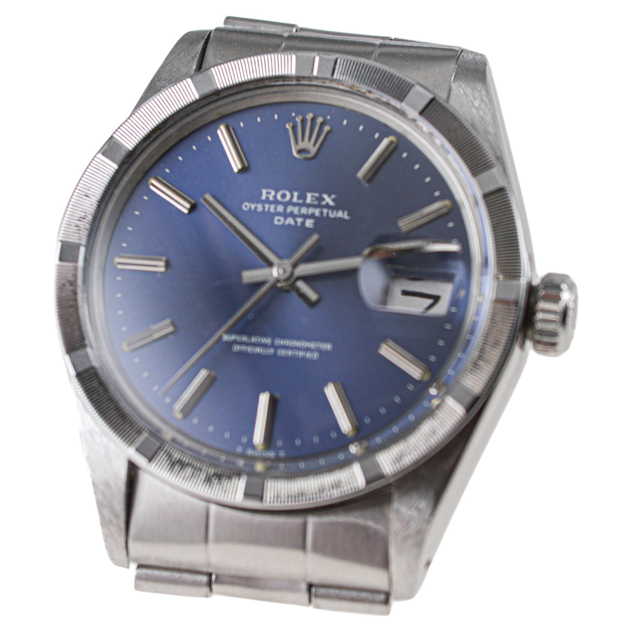 Rolex Steel Oyster Perpetual Date mit seltenem blauen Original-Zifferblatt, ca. 1970er Jahre 3
