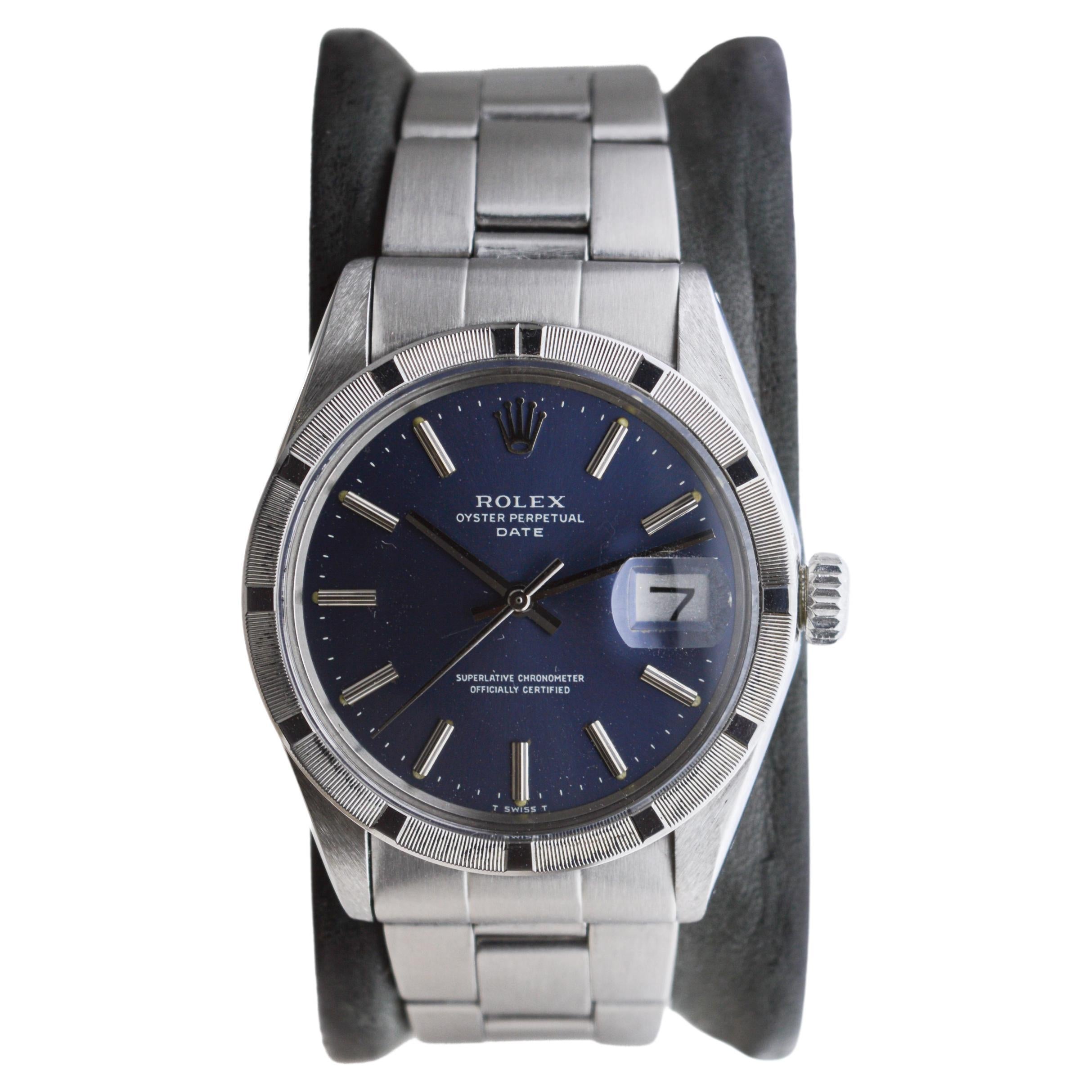 Rolex Steel Oyster Perpetual Date with Rare Original Blue Dial, circa 1970's