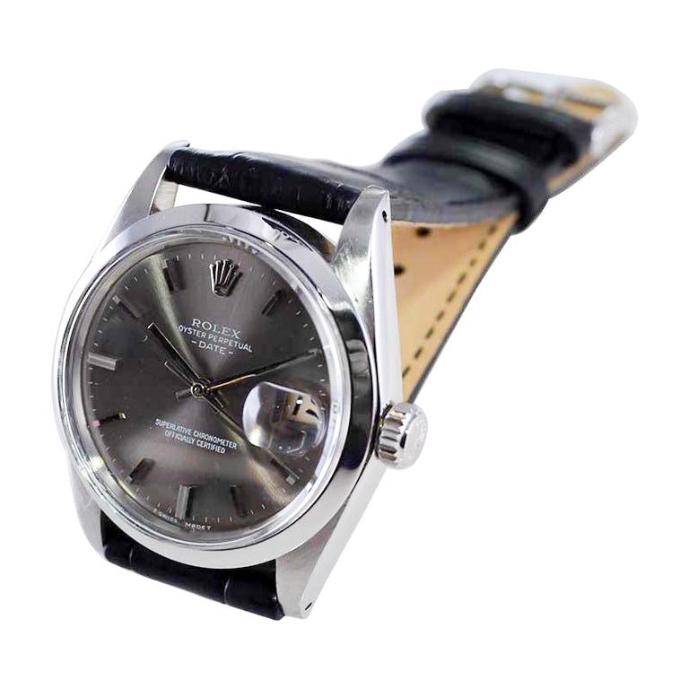 Rolex Steel Oyster Perpetual Date with Rare Original Charcoal Dial, 1960's For Sale 3