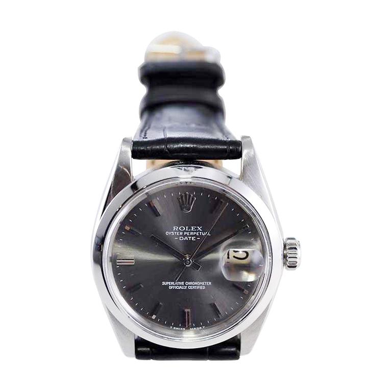 Rolex Steel Oyster Perpetual Date with Rare Original Charcoal Dial, 1960's For Sale 1