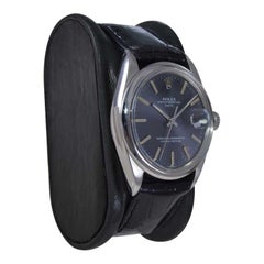 Rolex Steel Oyster Perpetual Date with Rare Slate Blue Dial from Early 1970's